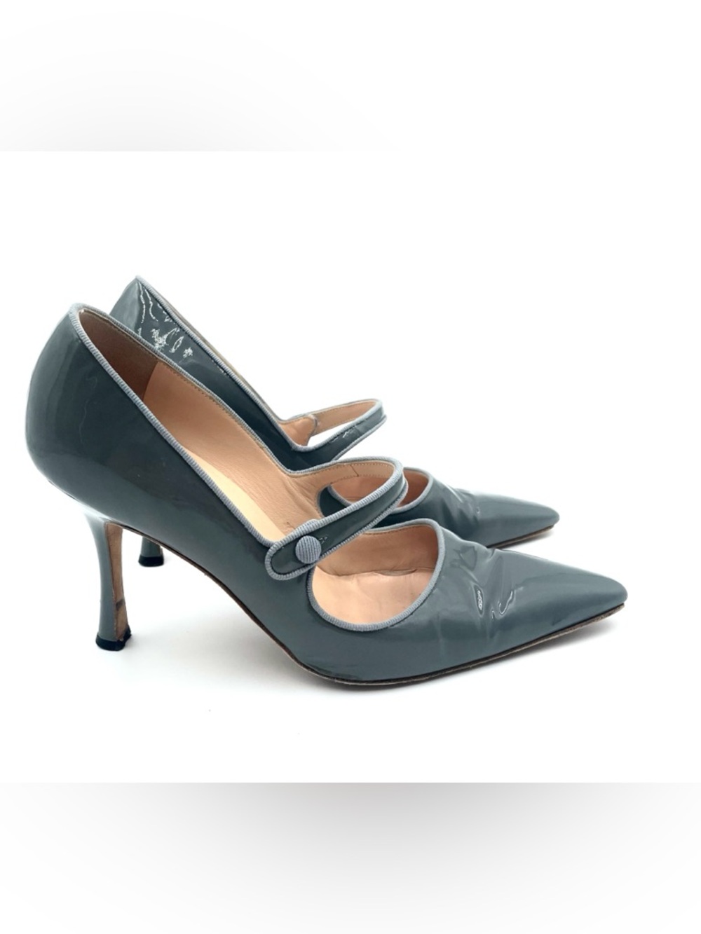 Manolo Blahnik Maryjane Grey Patent Heels Size 38